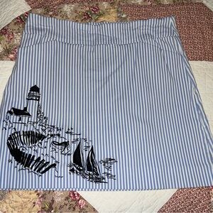 Charter Club Blue and White Striped Mini Skirt with Nautical Motif